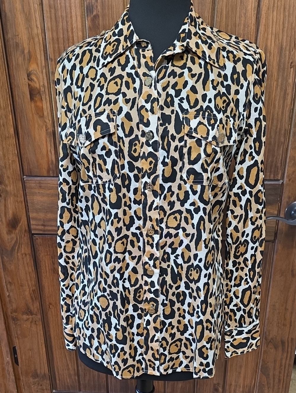 NWT Tory Burch Leopard Print Long-Sleeve Button-Up Shirt - Size 10